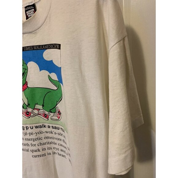 Vintage Walkasaurus T-shirt 1990 March‎ Of Dimes Sz XXL White Distressed - Picture 5 of 9
